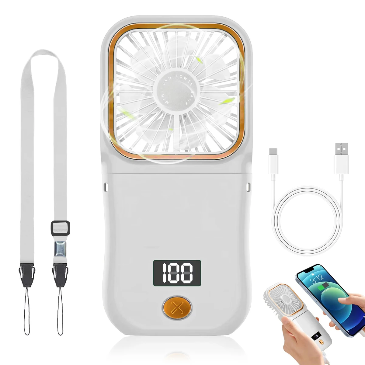 3000mAh Handheld Desktop Nackenventilator 3-in-1, blattloser Ventilator, 3 Geschwindigkeiten, faltbar, tragbar, starker Luftstrom, leise, für Zuhause und Outdoor