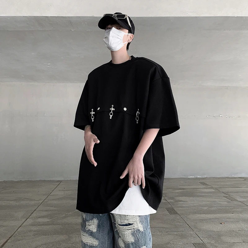 Camiseta americana de estilo urbano para hombre, con hombros acolchados, 320g, azul metalizado, manga corta, estilo urbano, manga siete cuartos.