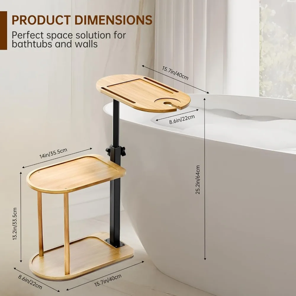 صينية حوض استحمام من الخيزران مكونة من 3 طبقات مع 360 درجة ° طاولة جانبية دوارة قابلة للتعديل للحمامات والشقق الصغيرة #6