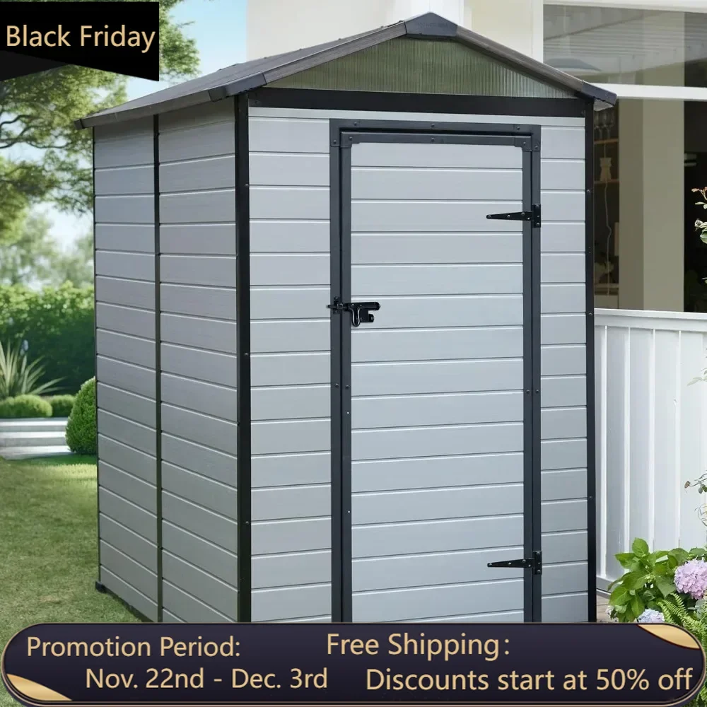 

Outdoor 4x6FT plastic resin storage shed, small tool shed with floor and lockable door, bicycle shed