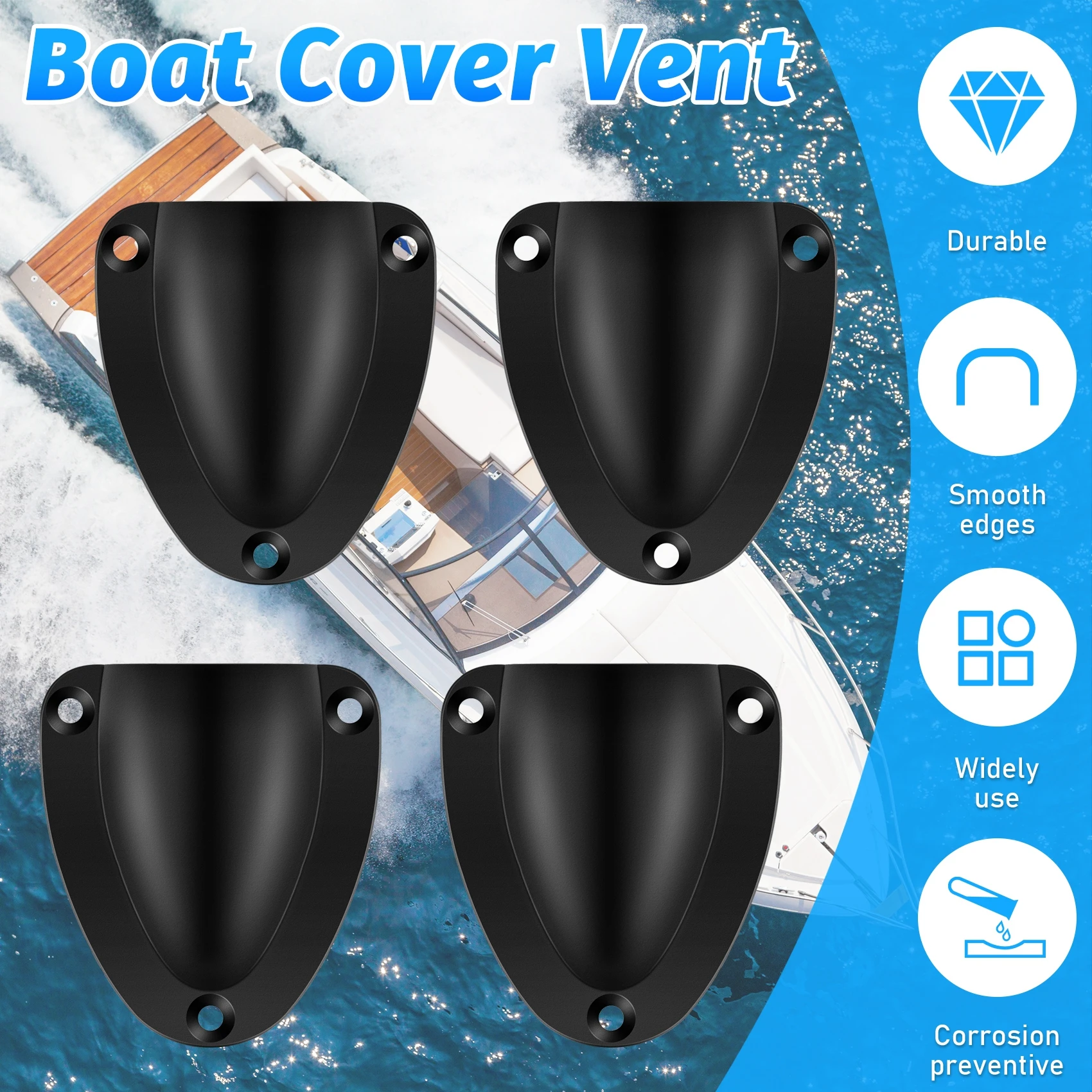 4 Pcs Nylon 2.5Inch Marine Wire Cable Vent Cover, Clamshell Vent for Boat,Smooth Edge Thickness 1/8Inch,Wire Vent Cover G