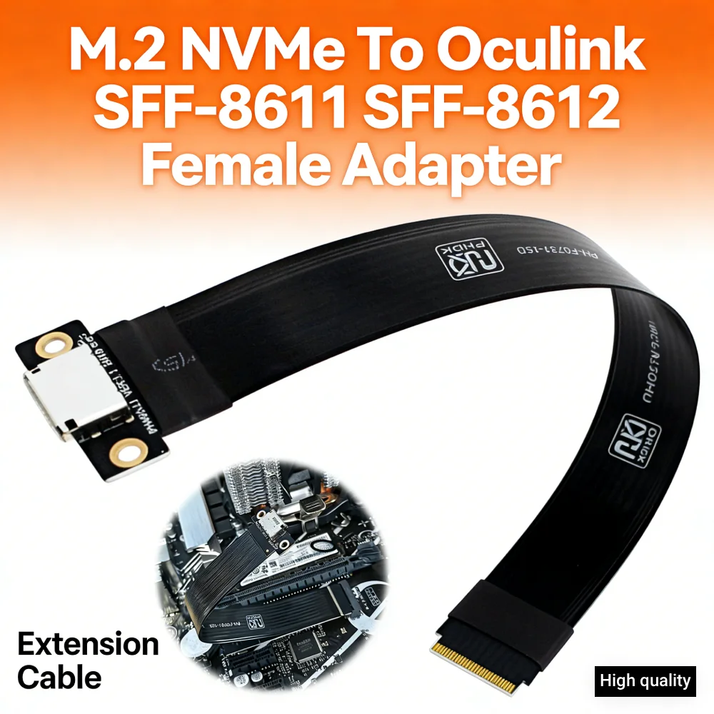 

Кабель-адаптер M.2 NVMe на Oculink (гнездо), металлический, черный, размер 2230-2280, PCIe 4.0, для игровых ПК, удлинитель для eGPU