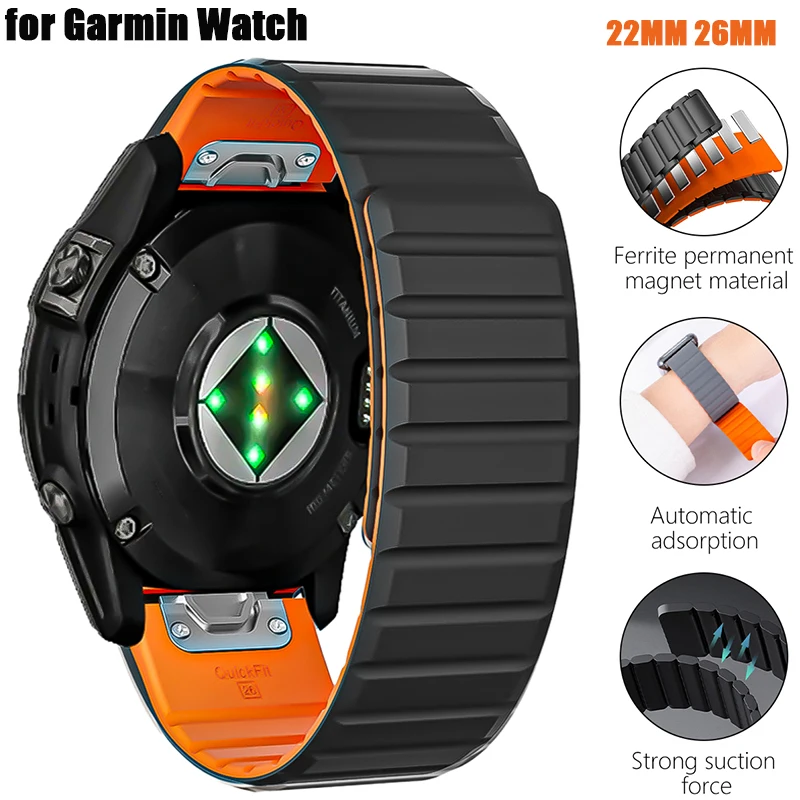 22 26mm mock fit magnetyczny pasek do zegarka Garmin Fenix 7x6x5x Plus 3hr Epix silikonowy pasek na nadgarstek do zegarka Fenix 6 7 5 955 EPIX