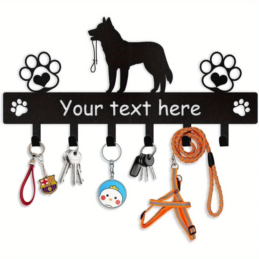 Personalized Dog Leash Holder with Name Metal Key Rack Wall Mount Hooks Dog Stuff Organizer Entryway Decor Gifts for Dog Lovers