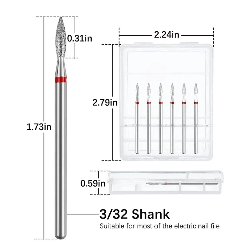 6pcs Nail Dill Bits Diamond Milling Cutter for Manicure 3/32" Burr Electric Nail File Cuticle Remover Tool