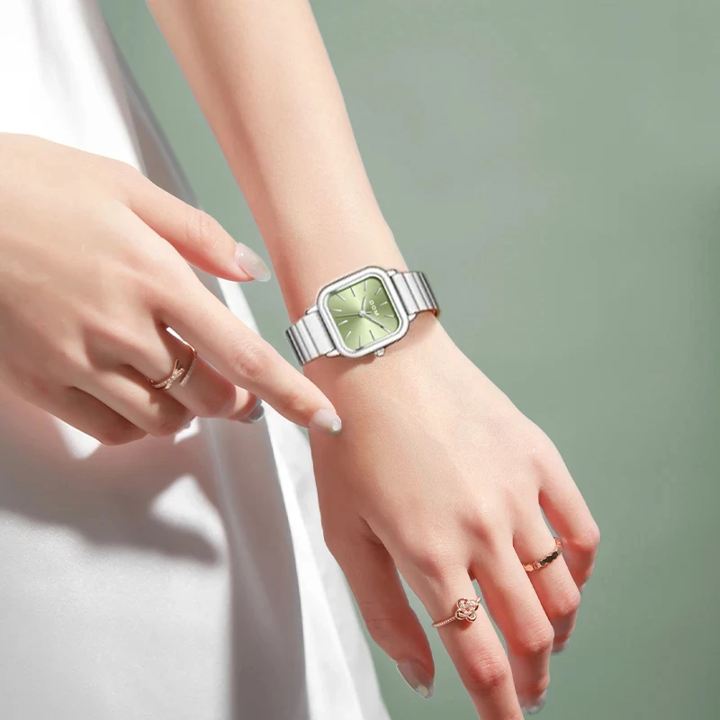 Dom-ساعة كوارتز بحزام فولاذي ، مقاوم للماء ، بسيط ، خفيف ، فاخر ، ماركة آلهة ، أخضر ، موضة ، G-1721D-3M