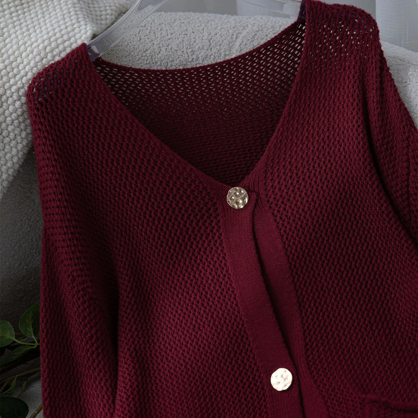 Cardigan de malha retrô para mulheres, moda cor sólida, manga comprida, solto, botão de metal, suéter curto