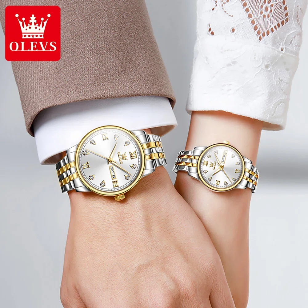 OLEVS 5525 Couple Watches Luxury Original Fashion Brand Waterproof Luminous Quartz Wristwatch Dual Calendar Design For Date