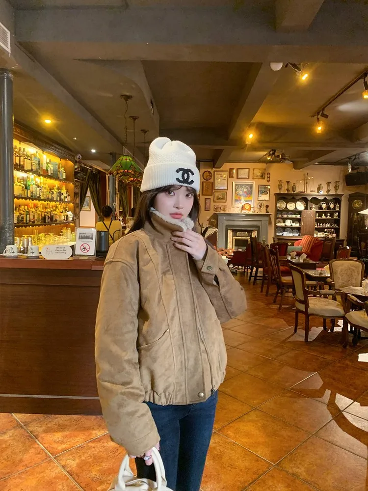 

Корейская женская куртка с воротником-стойкой, повседневная винтажная одежда больших размеров, утягивающая зимняя верхняя одежда, пальто