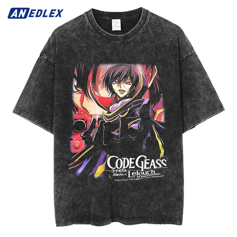 

Men Washed T-Shirt Hip Hop Streetwear Vintage Japanese Anime Graphic T Shirt Summer Short Sleeve Tshirt Harajuku Cotton Tees Top