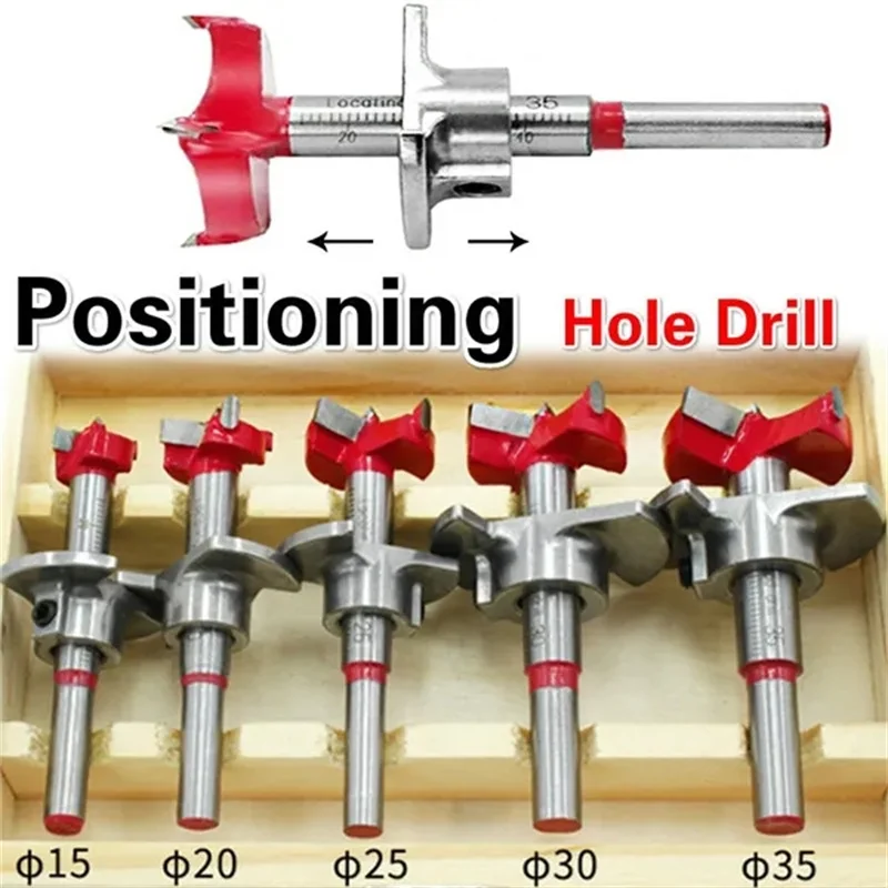 Woodworking Hole Opener Set Positioning Hard Alloy Flat Wing Drill Adjustable Hinge Hole Expander 15-35mm (with Wooden Box)