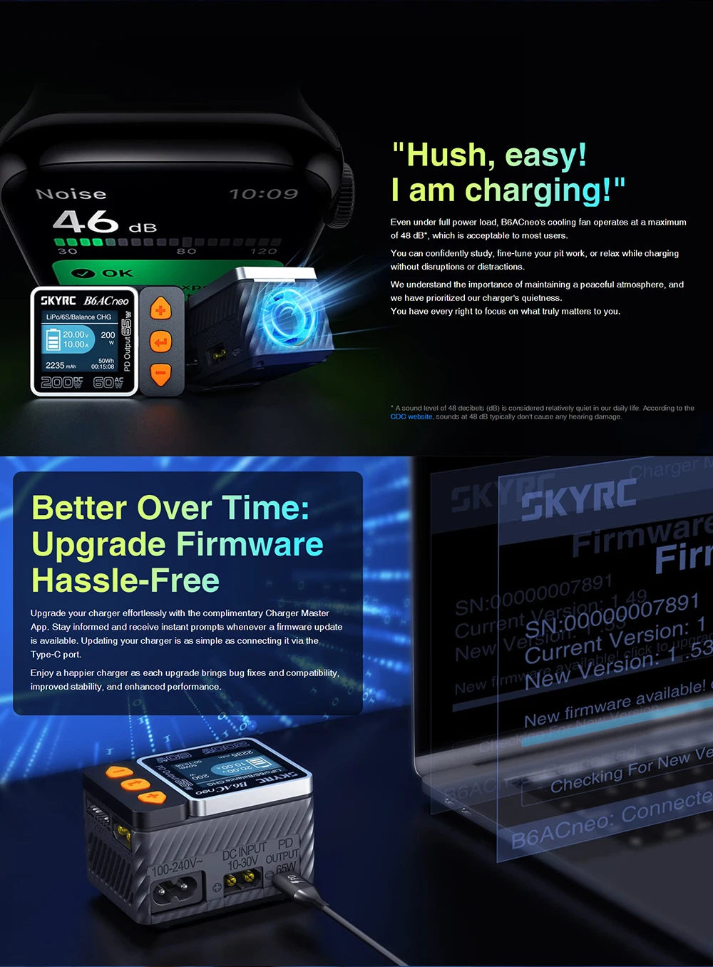 SKYRC B6ACneo Charger DC 200W AC 60W 10A Balance Charger Discharger Digital LiPo LiFe LiIon LiHV NiMH NiCd Pb Smart Battery