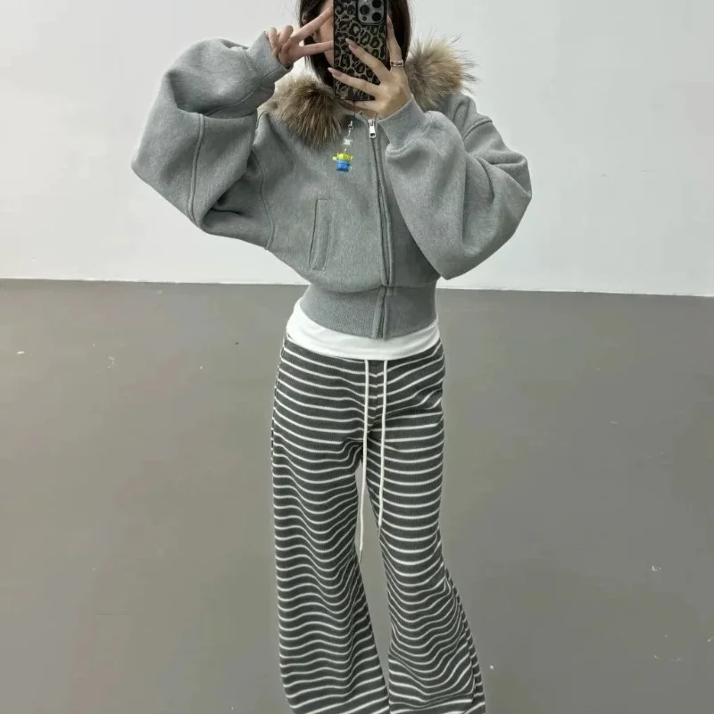 

Короткая толстовка с однотонным искусственным воротником в стиле панк, женская осенне-зимняя облегающая куртка с капюшоном на молнии, винтажная универсальная толстовка Y2k