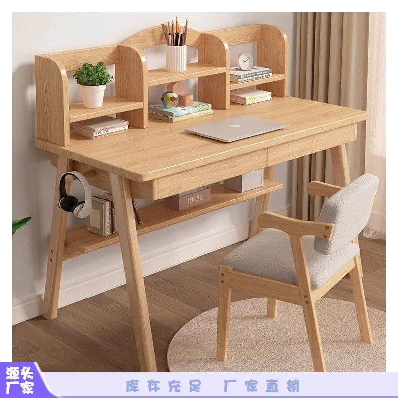 Solid wood desk study table for primary school students home small apartment bedroom writing desk and chair set with bookshelf i