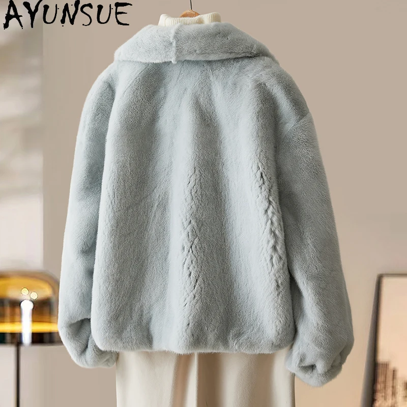 AYUNSUE 천연 밍크 모피 코트 여성용 럭셔리 리얼 퍼 자켓 전체 여성용 밍크 코트 겨울 의류 패션 여성용 코트