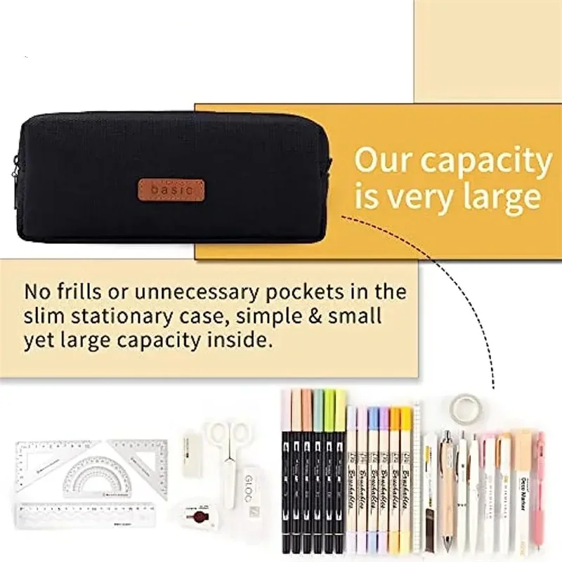 Canvas Pencil Case Student Pouch Coin Cosmetic Bag Office Stationery Organizer For Teen Girl Boy School Supplies