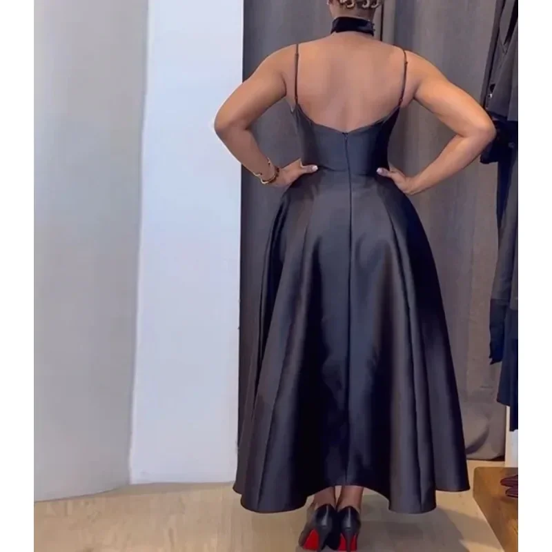 فستان نسائي مثير بدون ظهر بدون حمالات مخملي خياطة سميكة من الساتان مشد رسن عطلة الزفاف خط مطوي ميدي فستان طويل #3