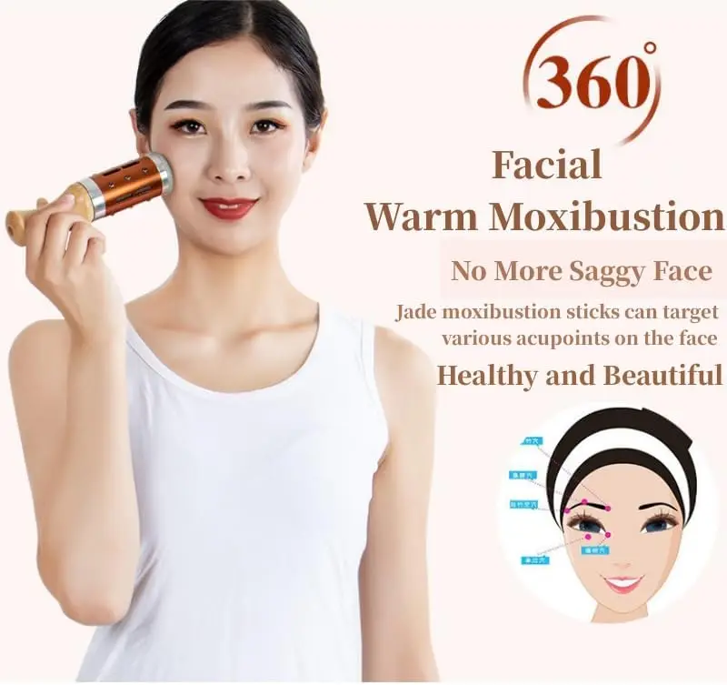 Jade Moxibustion Scraping Massager Facial Beauty Moxa Therapy Warm Massage Rotatable Lodestone Body Massager Joint Pain Relief