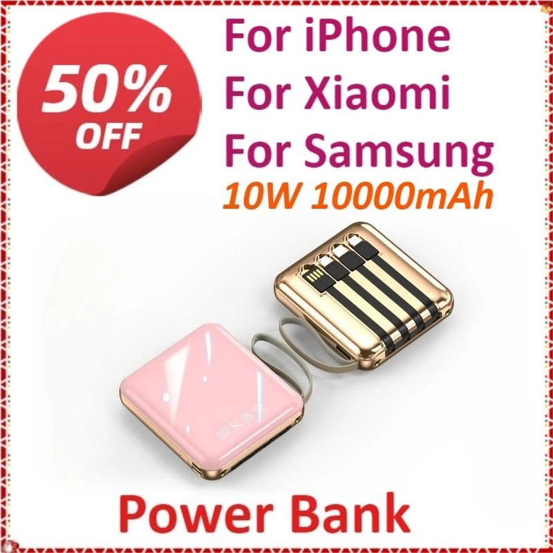 

New Mini 10W 10000mAh Portable Power Bank Fast Charging For iPhone For Xiaomi For Samsung With USB Type C/Lightning/Micro USB