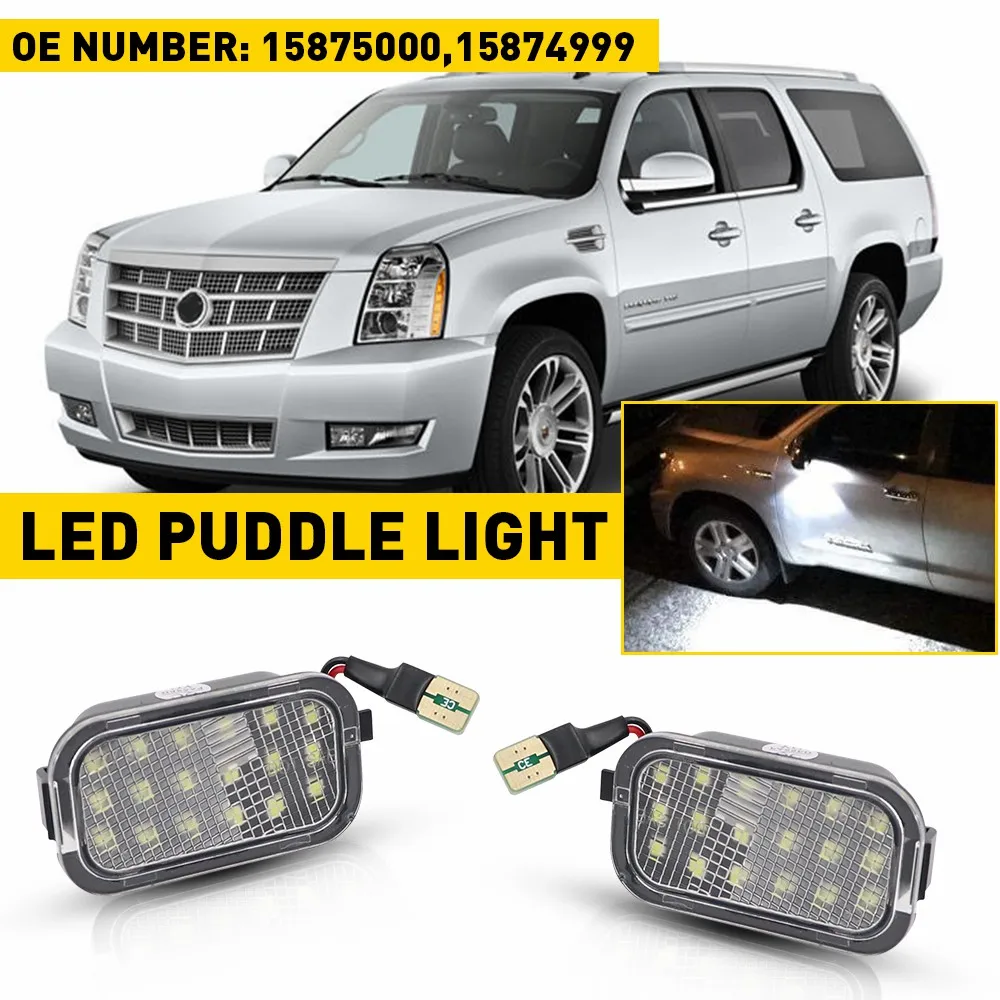 2pcs LED Under Side Mirror Puddle Light 12V For Cadillac Escalade Chevrolet Avalanche Silverado Suburban Tahoe GMC Sierra Yukon