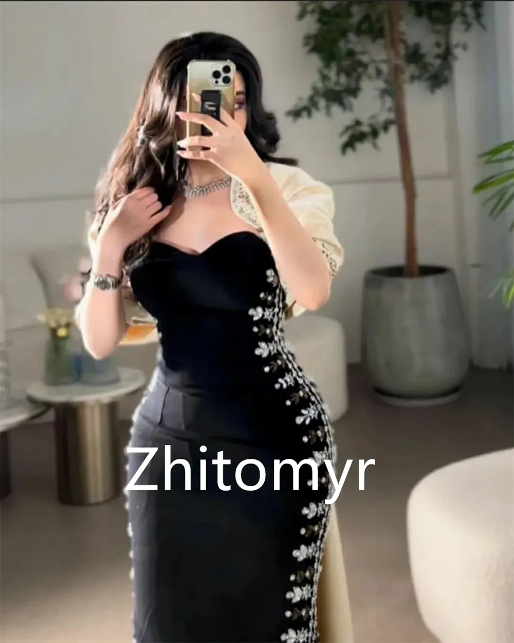 Customized Fashion Elegant Asymmetrical One-Shoulder Sheath Celebrity Dresses Beading Paillette / Sequins Anke length s Evening image 6