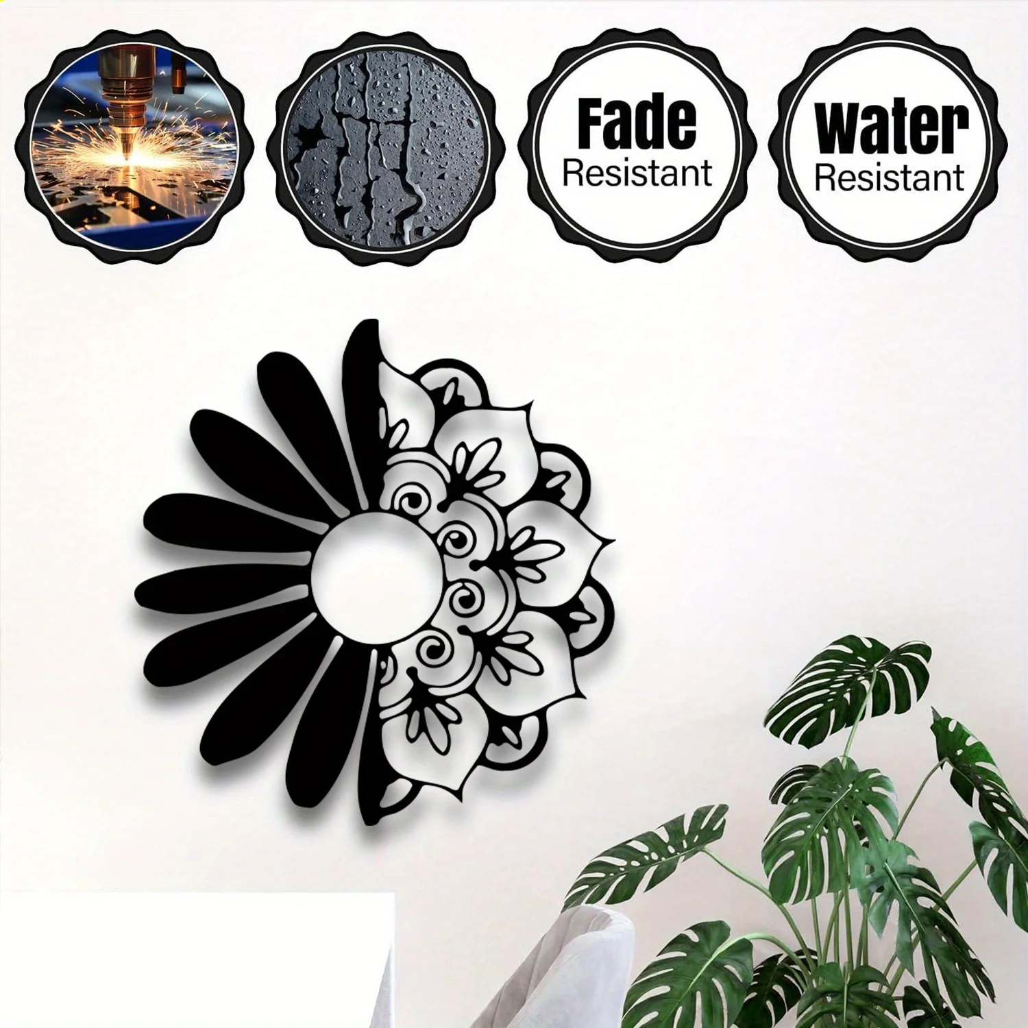 Modern Floral Mandala Aluminum Wall Art 15.75 Inch Waterproof Durable Lotus Metal Decor for Living Room Bedroom Home