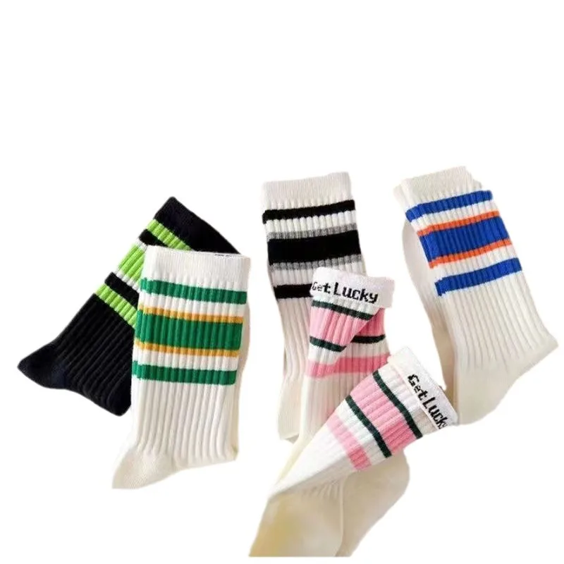 5 Pairs Women\'s Socks Cute Harajuku Warm Sock Simple Colorful Striped Short Socks Fashion Spring Autumn Women\'s Mid Length Socks