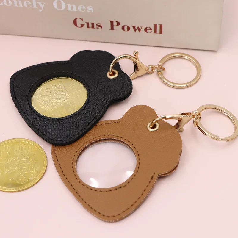 Lucky Bag Shaped Coin Holder Keychain, PU Leather Protective Case for Commemorative Coins, Bag Charm with Clear Window