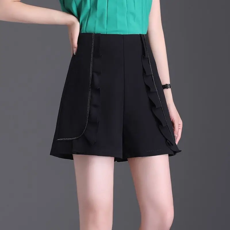 2024 New Summer Fashionable Temperament Commuting Simple High Waist Slimming Loose Oversize Draped Ruffled Shorts for Women