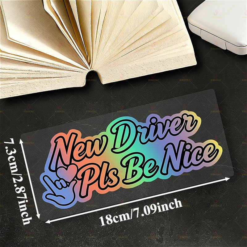 2Pcs 2D Flat New Driver Pls Be Nice Vinyl Sticker,Waterproof Decal For Car Window Motorcycle Fairing Scooter Decor, Holiday Gift