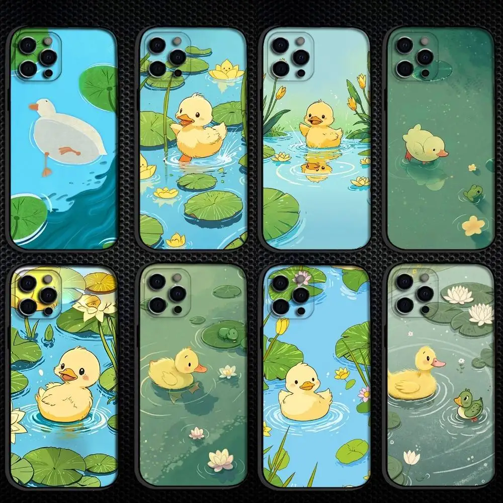 

Чехол для телефона «Маленькая утка на пруду лотоса» для iPhone 16,15,14,13,12,11 Plus, Pro Max, другие мягкие черные чехлы