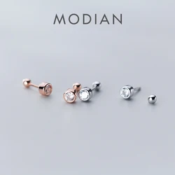 Modian Classic Charm Round Clear CZ Stud Earrings for Women 925 Sterling Silver Wedding Engagement Statement Jewelry Gifts