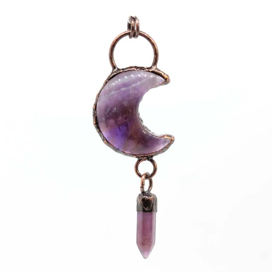 

Vintage Crescent Moon Crystal Pendant For Necklace Jewelry DIY Natural Amethyst Rose Quartz Agate Hexagon Bohemia Stone Pendants