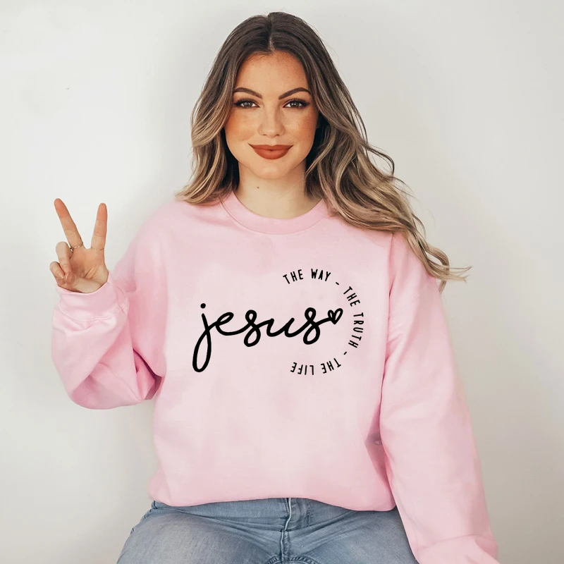 Cistian Damen-Sweatshirt „The Way the Truth the Life“ Baumwoll-Hoodie Street Sle Long Sve Round Ne Print Casual Top