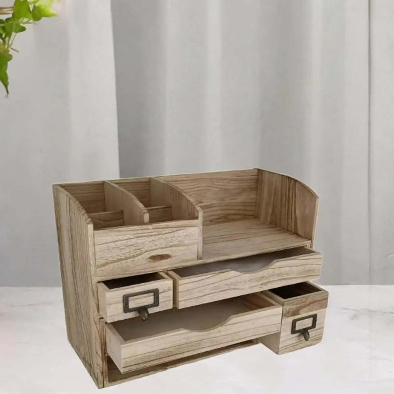 

Desktop Organizer with Drawers Versatile Elegant Wooden Multi Layered Display Rack for Vanity Binders Notebooks Countertop Mails