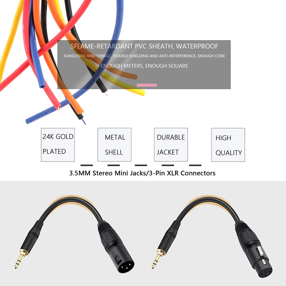 GuerGuo-Adaptateur de câble audio pour microphone, Mini Jack, TRS Stéréo, Mâle à 3 broches, XLR Mâle, Fema, 3.5mm vers XLR, 1/8 pouces