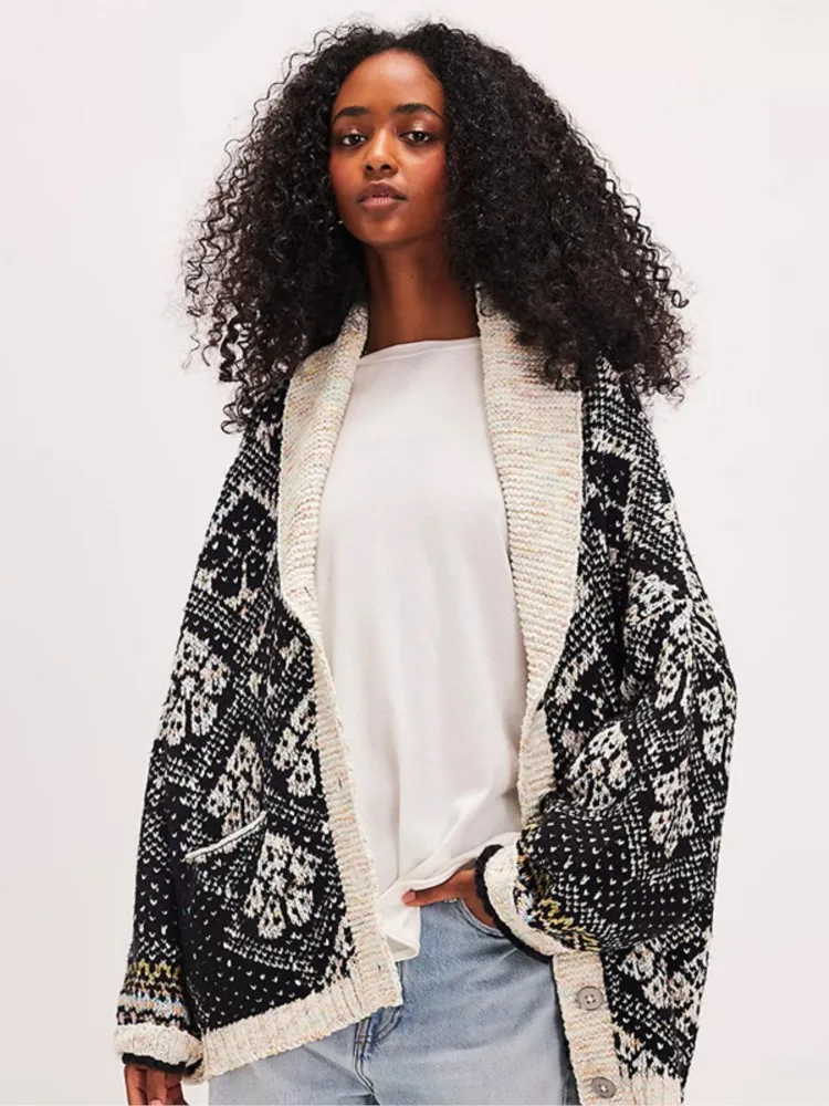 الشتاء سترة المرأة عادية التنقل واحدة الصدر الخامس الرقبة طويلة الأكمام سترة مشغولة من الصوف أعلى مريحة فضفاضة كل مباراة