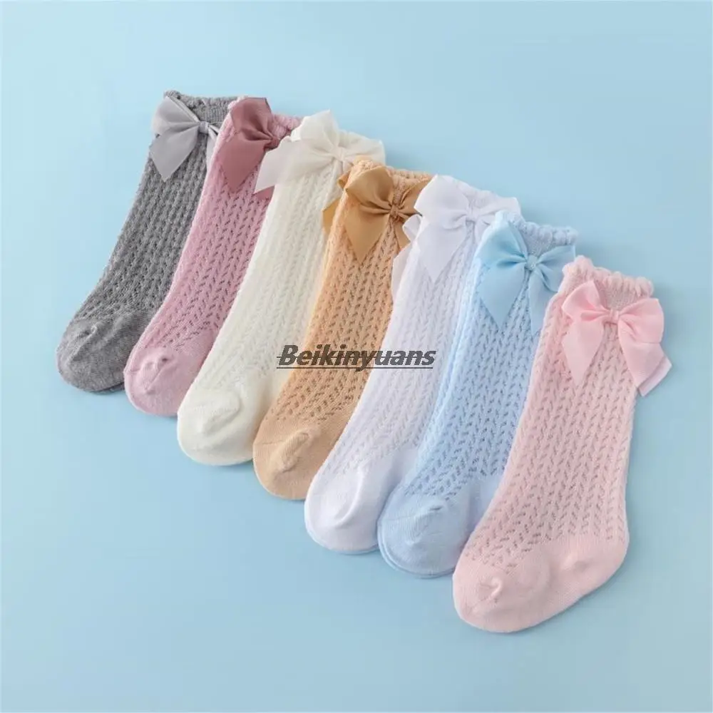 New Summer Baby Girl Socks Mesh Thin Big Bow toddler sokken Infant Long Knee High Sock Cotton Newborn Socks for Girls