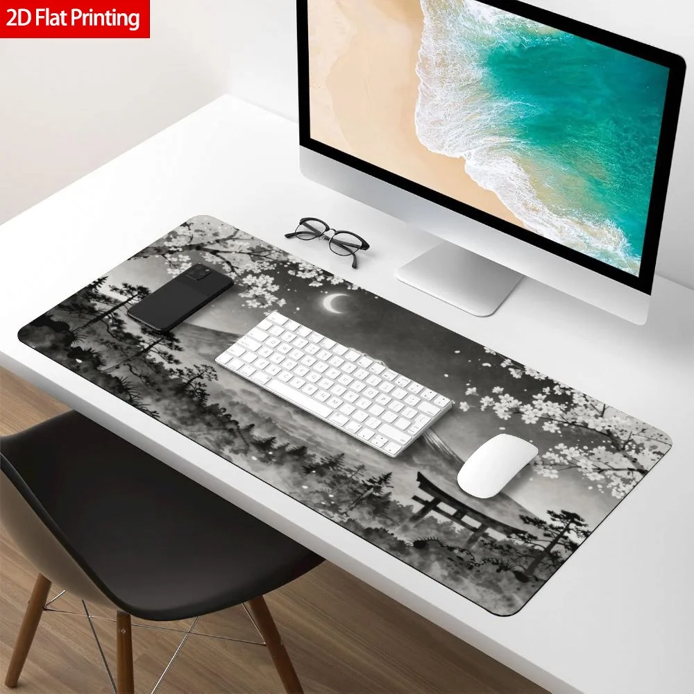 Mouse Pad Landscape Mountain Moon Floral Japanese Art Deskmat SetupPrint Nature Scenery Desk Gift Office Home Workstation