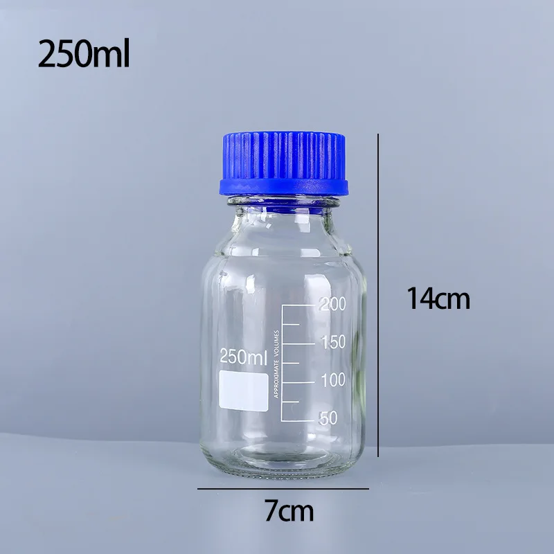 

2Pcs Graduated Lab Reagent Bottles Sealed Caps Leakproof Clear Glass Wide Mouth Containers for Chemical Storage and Precise