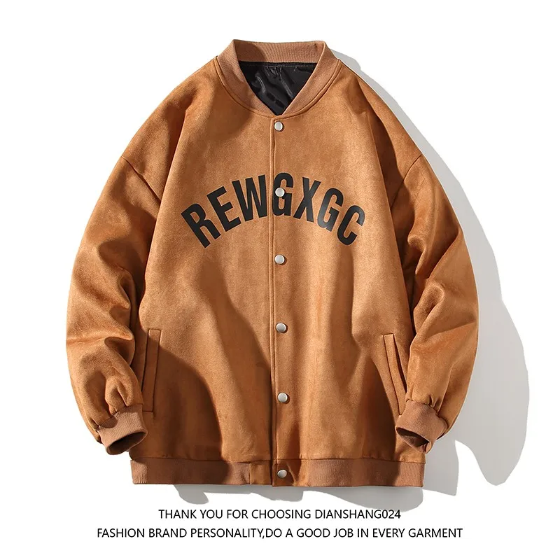 

Мужская замшевая бейсбольная куртка для весны и осени, свободная повседневная верхняя одежда в американском ретро-стиле, модный японский бренд, куртка для пар