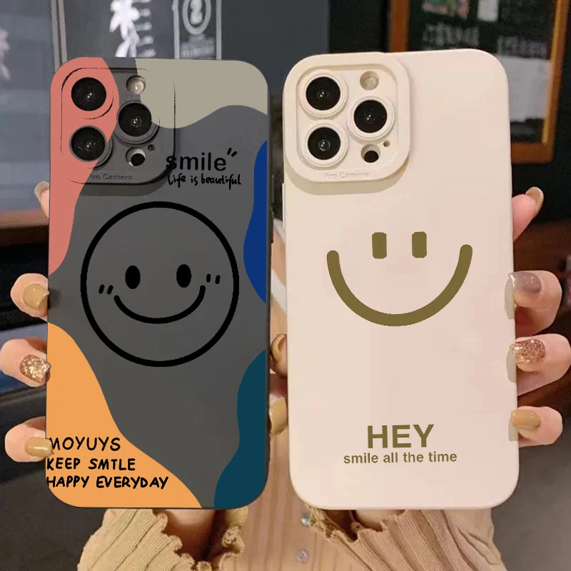 Cartoon Luxury Smile Face Phone Case For iPhone 16 15 14 13 12 11 Pro Max XS XR X 7 8 16 Plus SE Shockproof Soft Silicone Cover