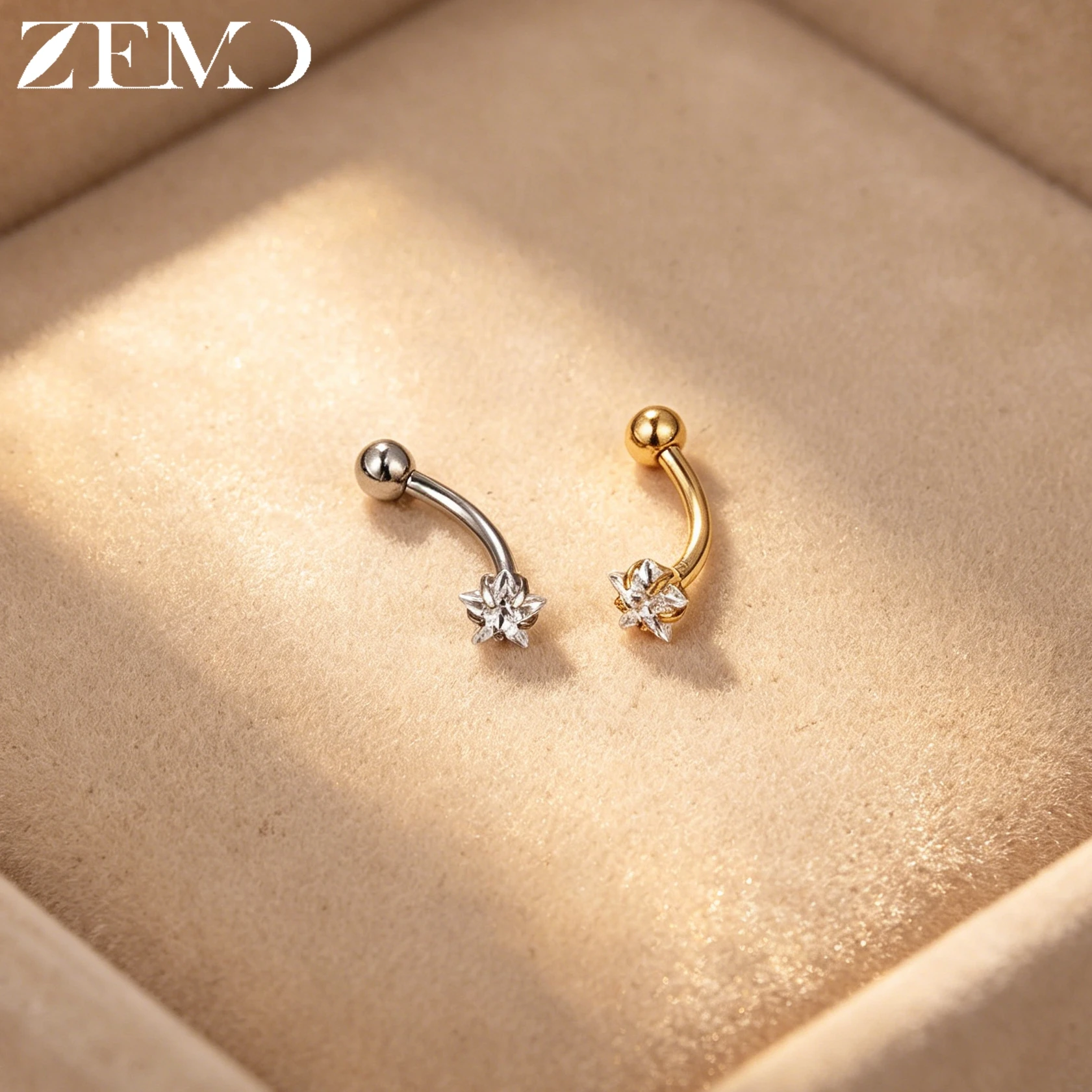 16G Titanium Eyebrow Ring with Star Zircon Earring