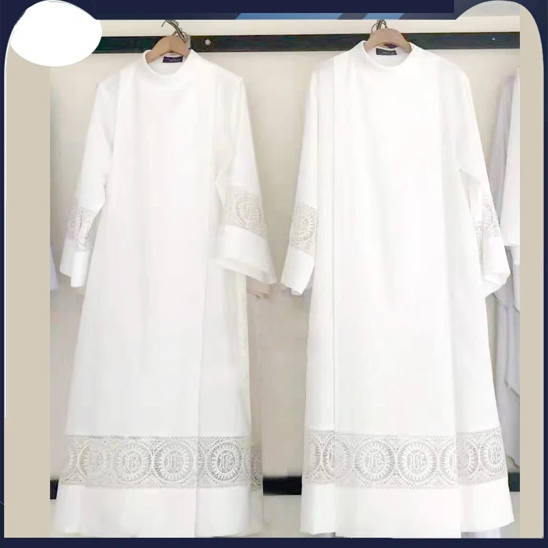 

Clergy Robe Priest Costume Lace Surplice Cassock White Long ALB Catholic Church Pastor Preacher Cleric Costumes