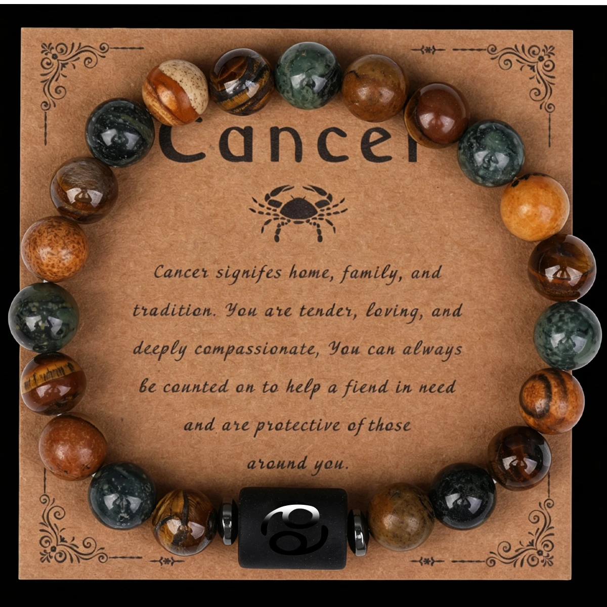 12 Sternzeichen-Armbänder aus Naturstein für Krebs, Jungfrau, Löwe, Waage - Paar- und Freundschaftsgeschenke, Schmuck-Armbänder, Pulsera Hombre – Detail 34
