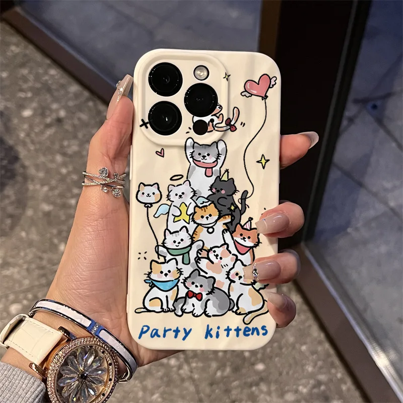 Cute Cartoon Cat Pleated Shockproof Fashionable Phone Case For iPhone 15 Pro Max 14 Plus 13 12 11 XR X XS 8 7 Cover