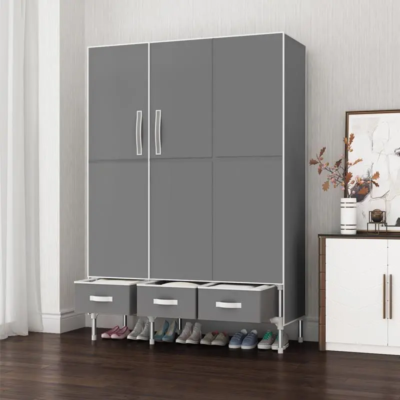 Simple wardrobe for rental housing, household open door, sturdy and durable cloth wardrobe, reinforced steel pipe for storage