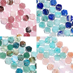 AAA Hexagon Mixed Natural Stone Apatite Aquamarine Amehyst Spacer Beads for Jewelry Making DIY Supplies Bracelets Accessories