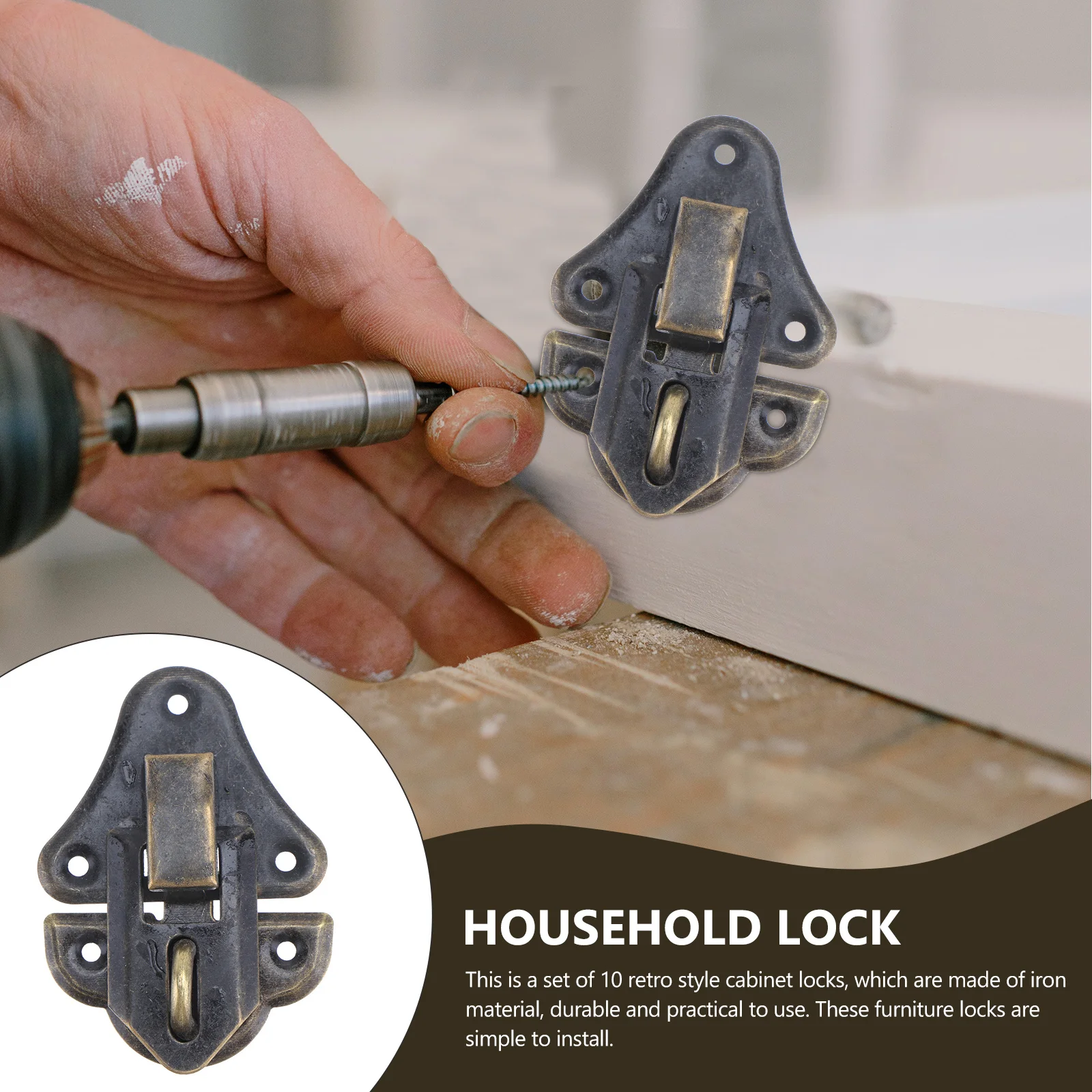 

10Pcs Vintage Iron Cabinet Locks Jewelry Box Buckles Bronze Color Decorative Furniture Fittings Cabinet Locks