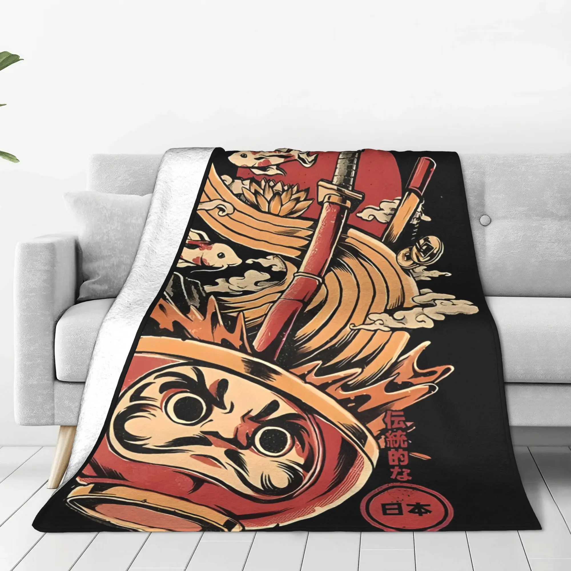 1PC Home Cute Room Decor Daruma's Ramen Blanket Throw Blanket Kaiju Monster Novelty Warm Blanket All Season